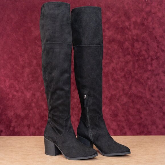 BP Women Luke Black Faux Suede Block Heel Over The Knee Boots sz 6.5 - Picture 1 of 10